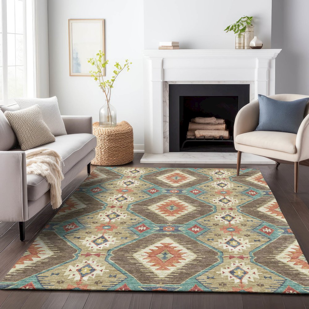 Machine Washable Indoor/Outdoor Chantille ACN2210 Khaki 8' x 10' Rug. Picture 6