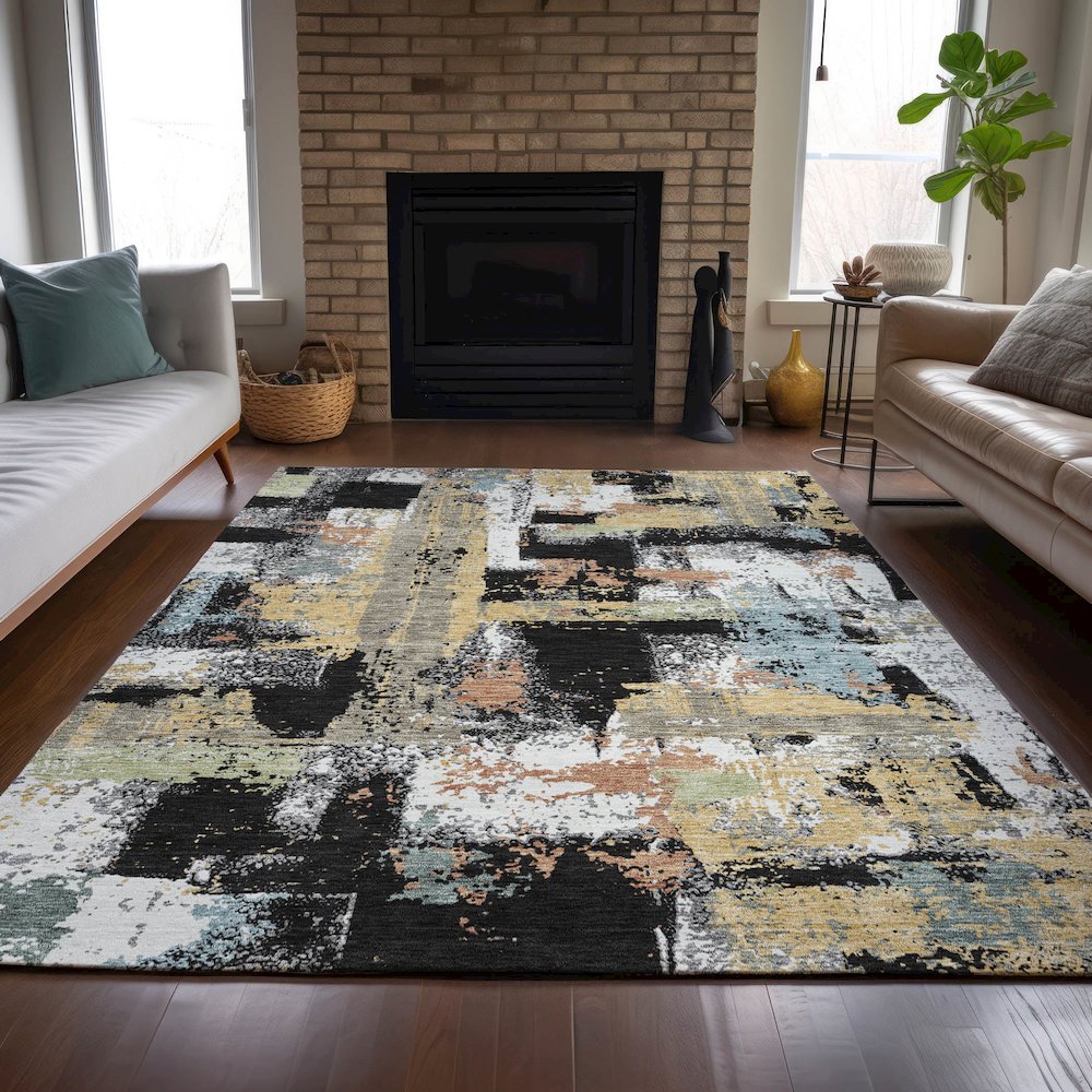 Machine Washable Indoor/Outdoor Chantille ACN2212 Black 8' x 10' Rug. Picture 6