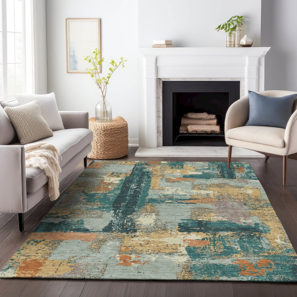 Machine Washable Indoor/Outdoor Chantille ACN2212 Seafoam 8' x 10' Rug. Picture 6