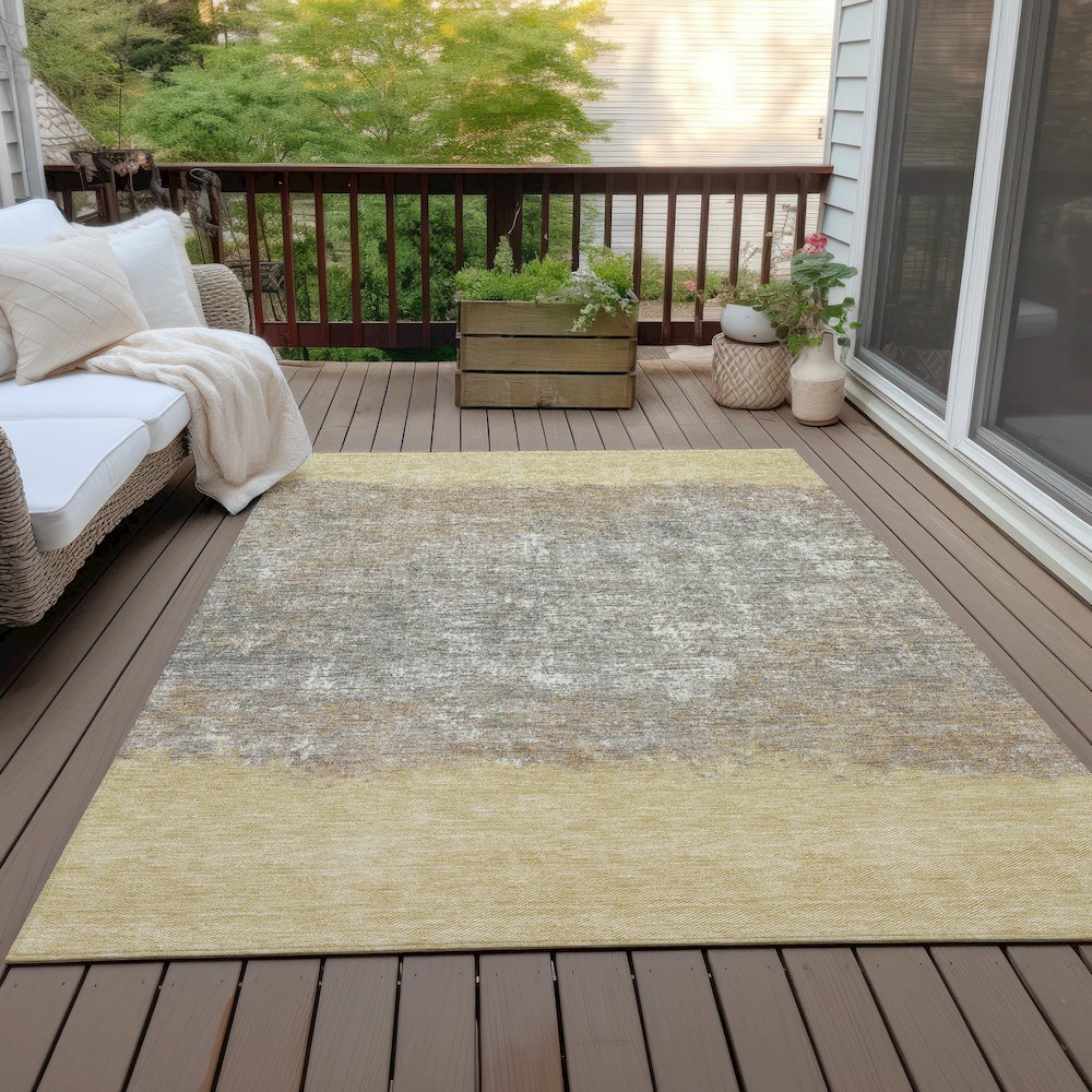 Machine Washable Indoor/Outdoor Chantille ACN2214 Gold 8' x 10' Rug. Picture 7