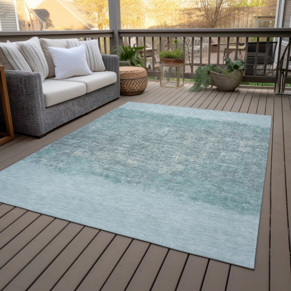 Machine Washable Indoor/Outdoor Chantille ACN2214 Teal 8' x 10' Rug. Picture 8