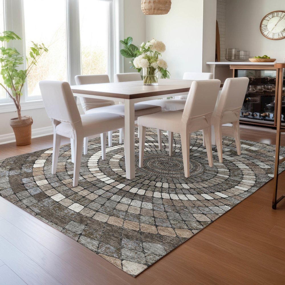 Machine Washable Indoor/Outdoor Chantille ACN2216 Brown 8' x 10' Rug. Picture 5