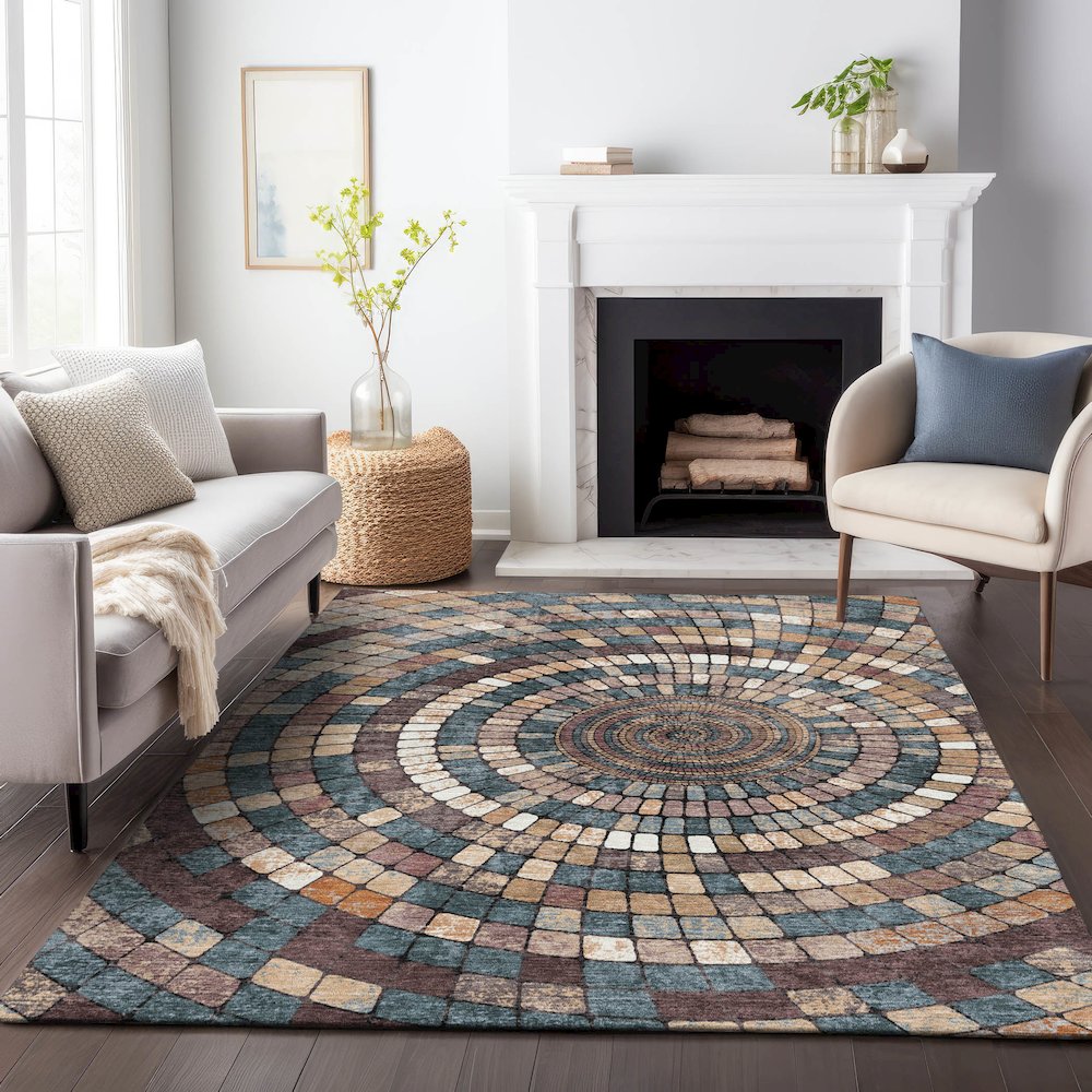Machine Washable Indoor/Outdoor Chantille ACN2216 Copper 8' x 10' Rug. Picture 6