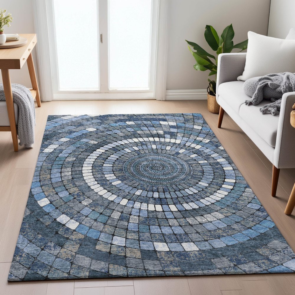 Machine Washable Indoor/Outdoor Chantille ACN2216 Navy 8' x 10' Rug. Picture 5