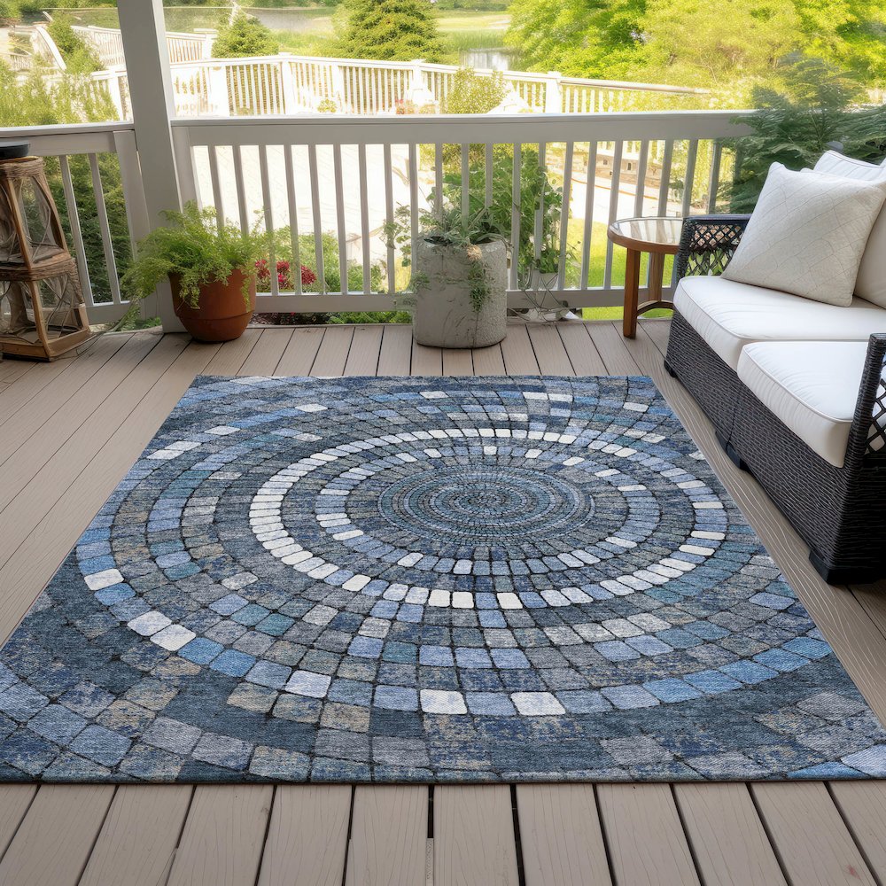 Machine Washable Indoor/Outdoor Chantille ACN2216 Navy 8' x 10' Rug. Picture 7