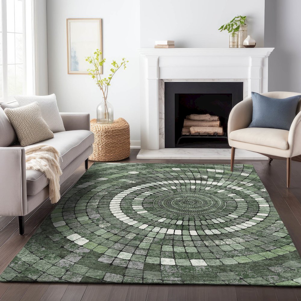 Machine Washable Indoor/Outdoor Chantille ACN2216 Sage 8' x 10' Rug. Picture 6