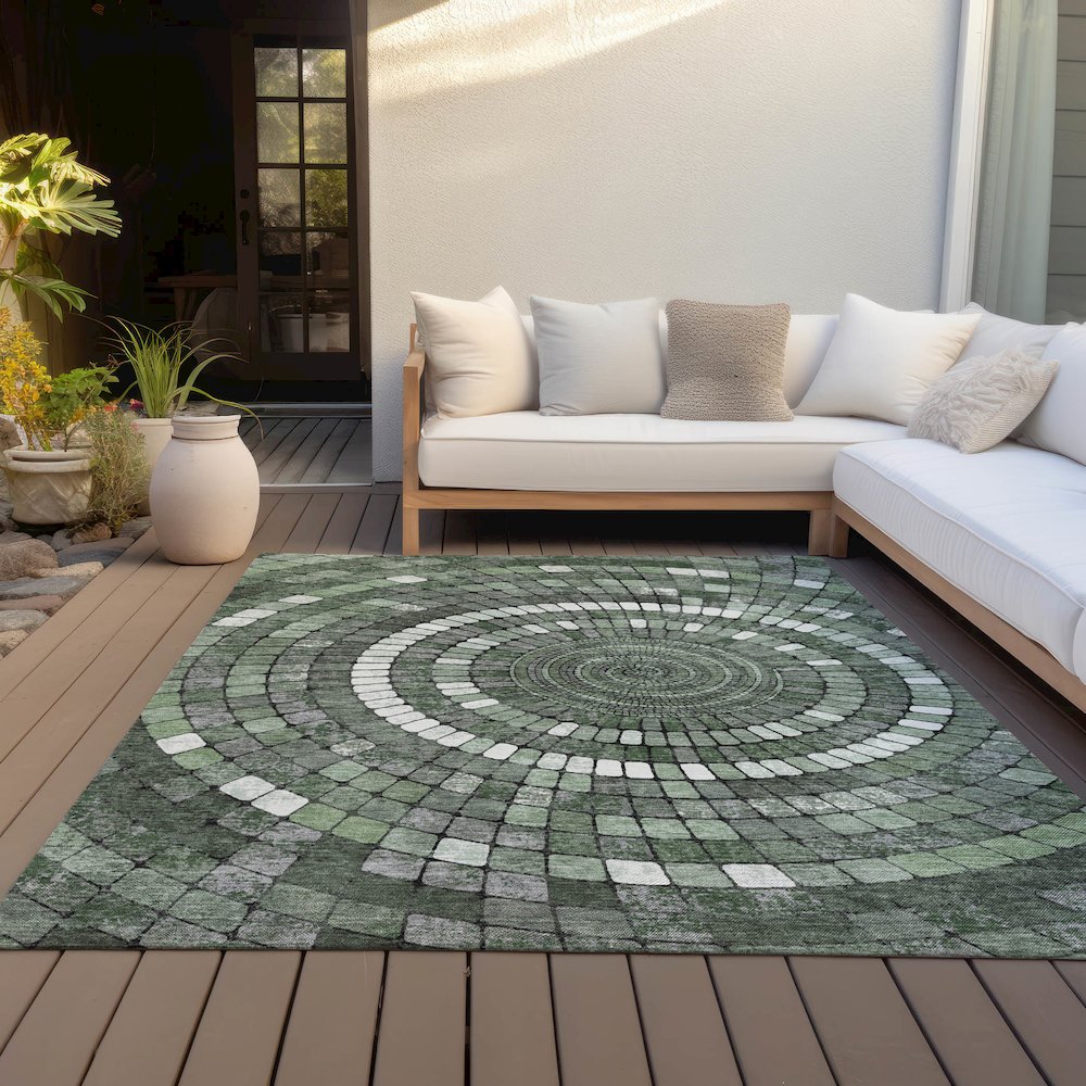 Machine Washable Indoor/Outdoor Chantille ACN2216 Sage 8' x 10' Rug. Picture 7