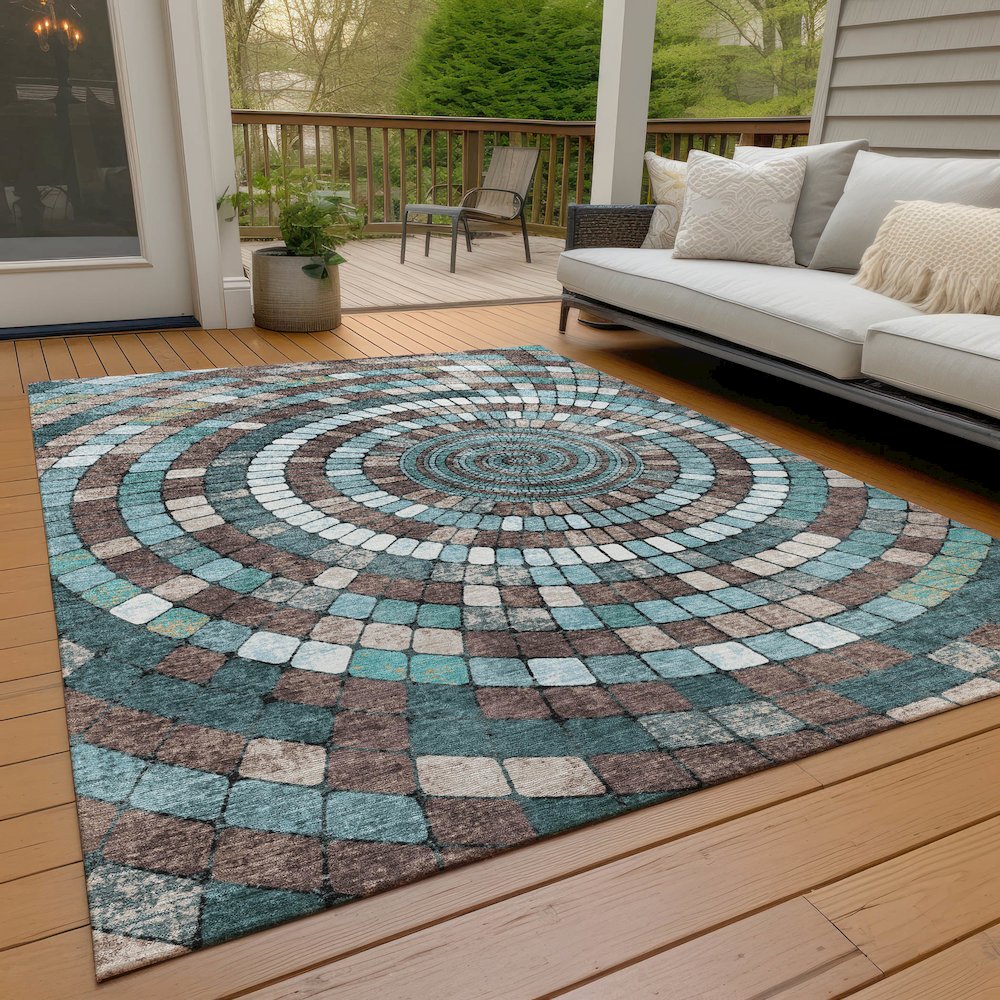 Machine Washable Indoor/Outdoor Chantille ACN2216 Teal 8' x 10' Rug. Picture 7