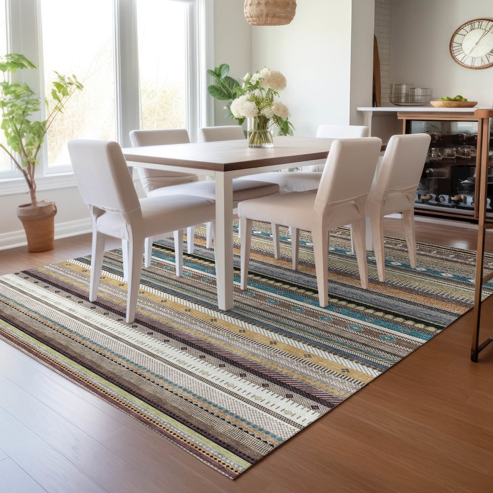 Machine Washable Indoor/Outdoor Chantille ACN2218 Brown 8' x 10' Rug. Picture 5