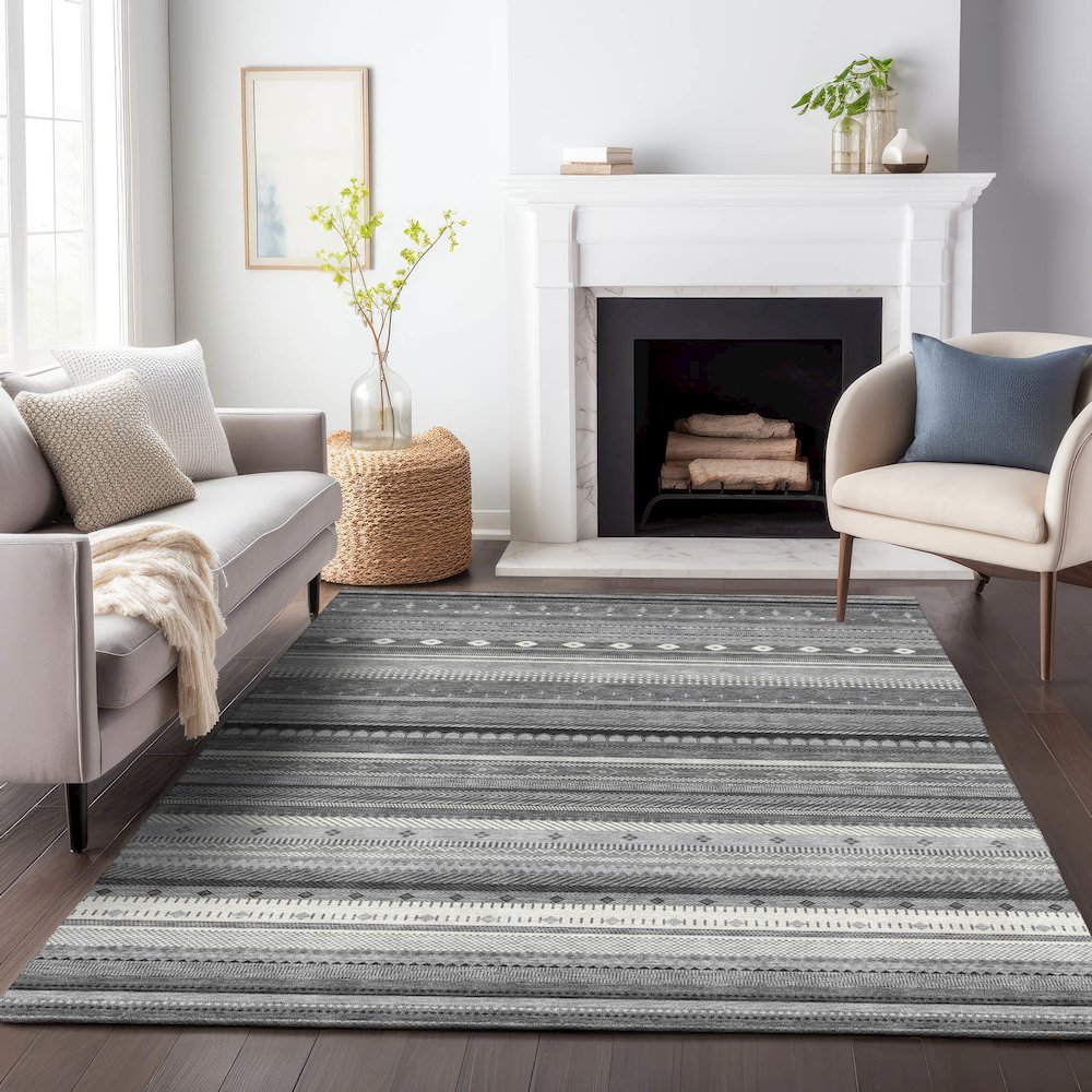 Machine Washable Indoor/Outdoor Chantille ACN2218 Gray 8' x 10' Rug. Picture 6