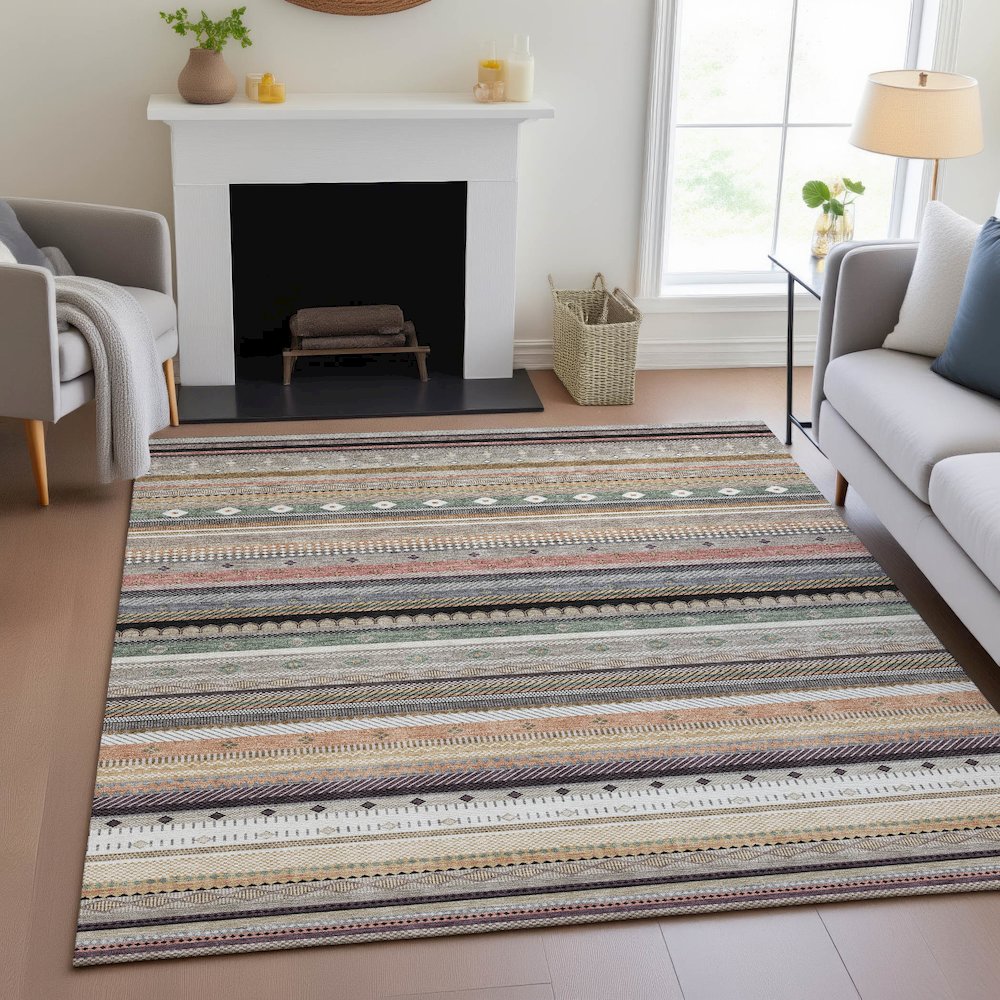 Machine Washable Indoor/Outdoor Chantille ACN2218 Khaki 8' x 10' Rug. Picture 5