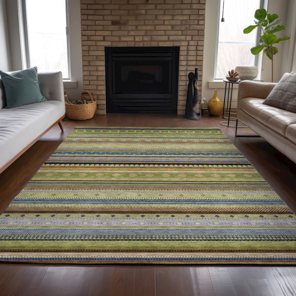 Machine Washable Indoor/Outdoor Chantille ACN2218 Olive 8' x 10' Rug. Picture 6