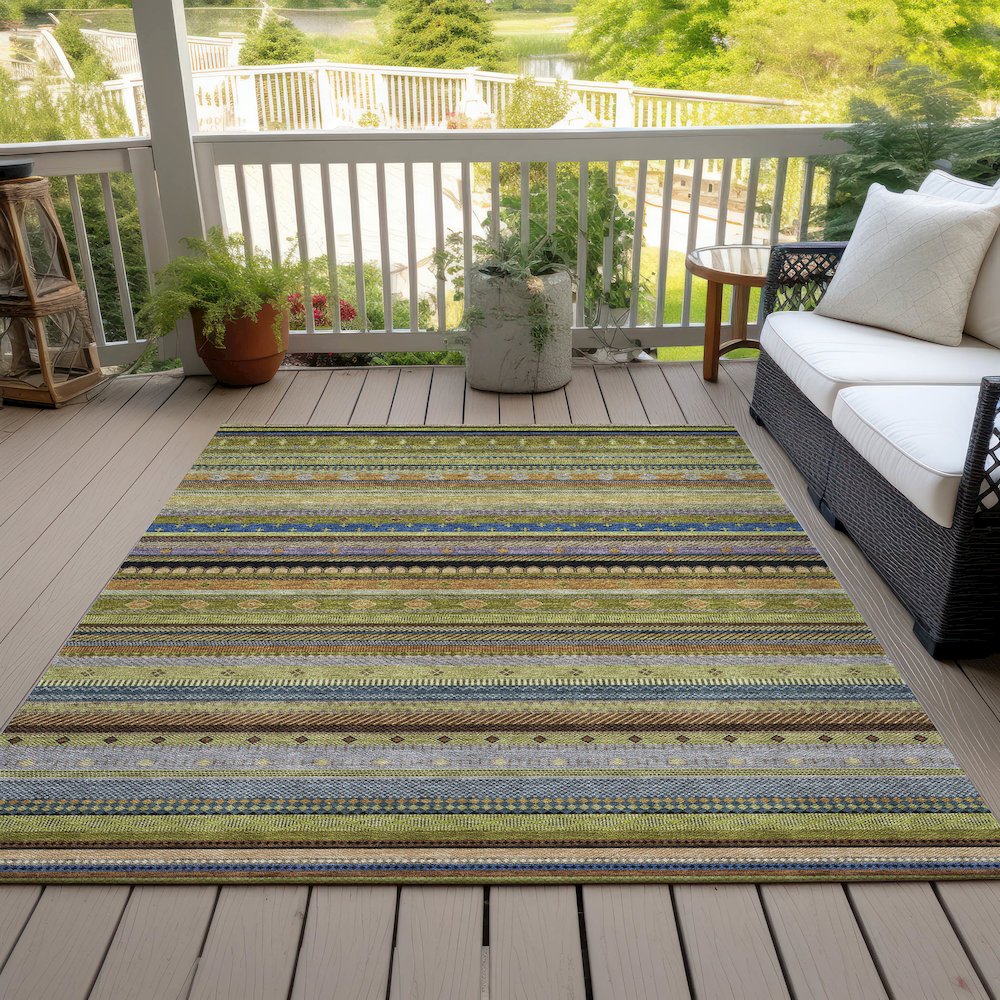 Machine Washable Indoor/Outdoor Chantille ACN2218 Olive 8' x 10' Rug. Picture 7