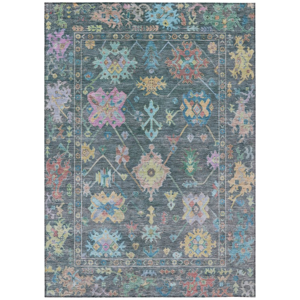 Machine Washable Indoor/Outdoor Chantille ACN2234 Teal 8' x 10' Rug. Picture 1