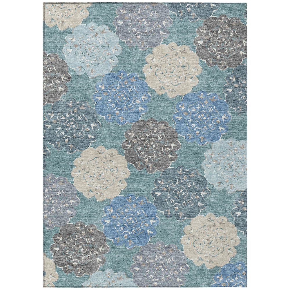 Machine Washable Indoor/Outdoor Chantille ACN2353 Teal 8' x 10' Rug. Picture 1