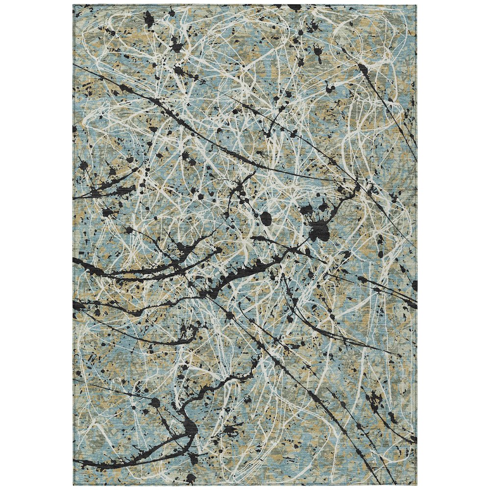 Machine Washable Indoor/Outdoor Chantille ACN2389 Teal 8' x 10' Rug. Picture 1