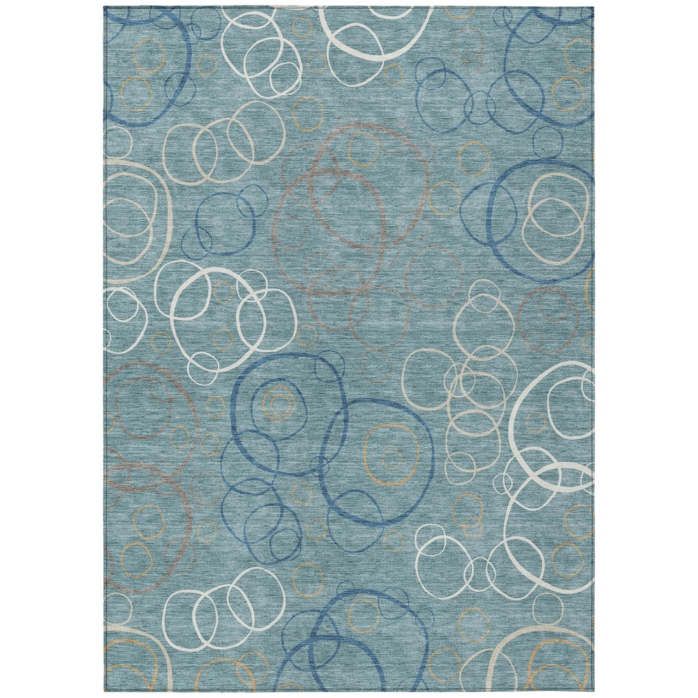 Machine Washable Indoor/Outdoor Chantille ACN2408 Teal 8' x 10' Rug. Picture 1