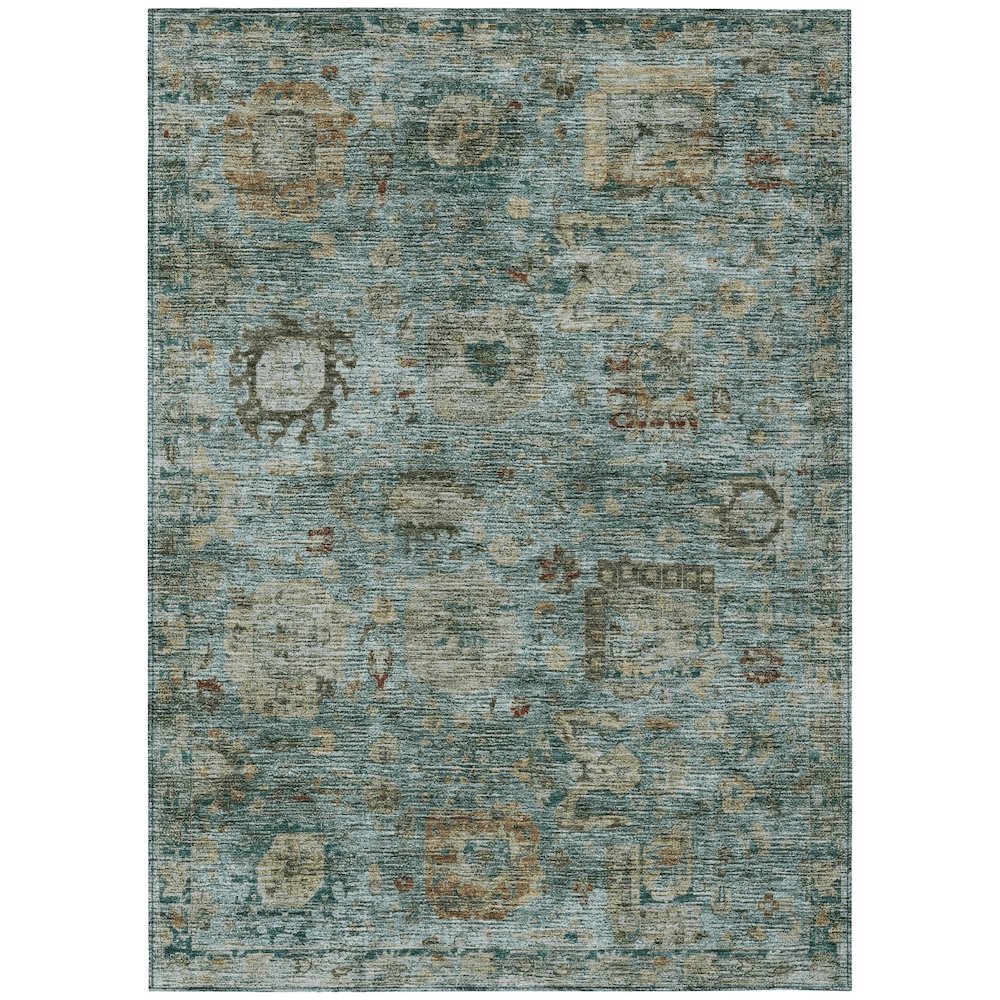 Machine Washable Indoor/Outdoor Chantille ACN2429 Teal 8' x 10' Rug. Picture 1