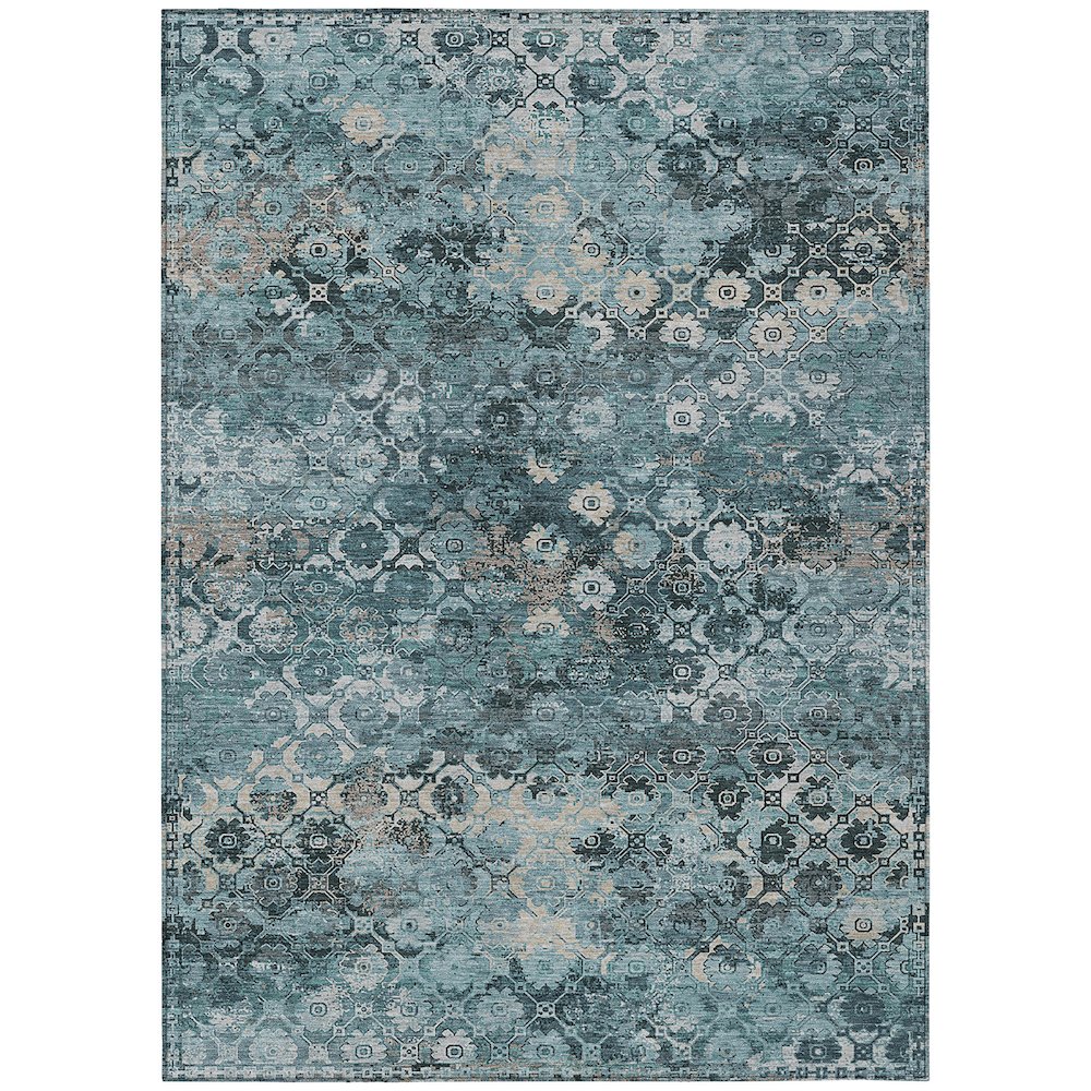 Machine Washable Indoor/Outdoor Chantille ACN2433 Teal 8' x 10' Rug. Picture 1