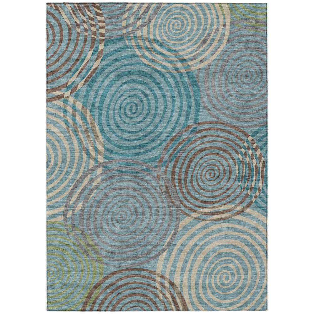 Machine Washable Indoor/Outdoor Chantille ACN2435 Teal 8' x 10' Rug. Picture 1