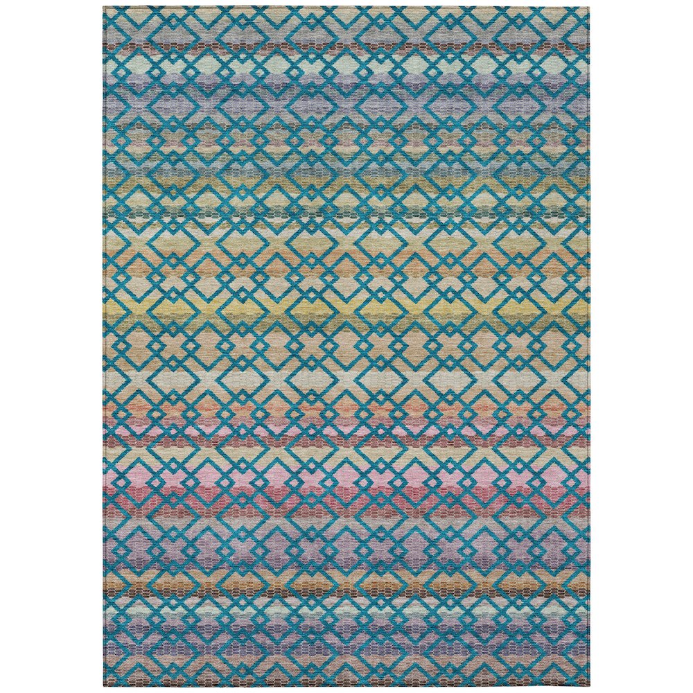 Machine Washable Indoor/Outdoor Chantille ACN2531 Teal 8' x 10' Rug. Picture 1