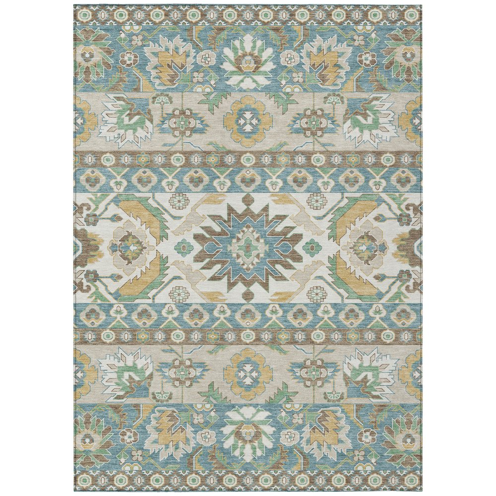 Machine Washable Indoor/Outdoor Chantille ACN2583 Teal 8' x 10' Rug. Picture 1