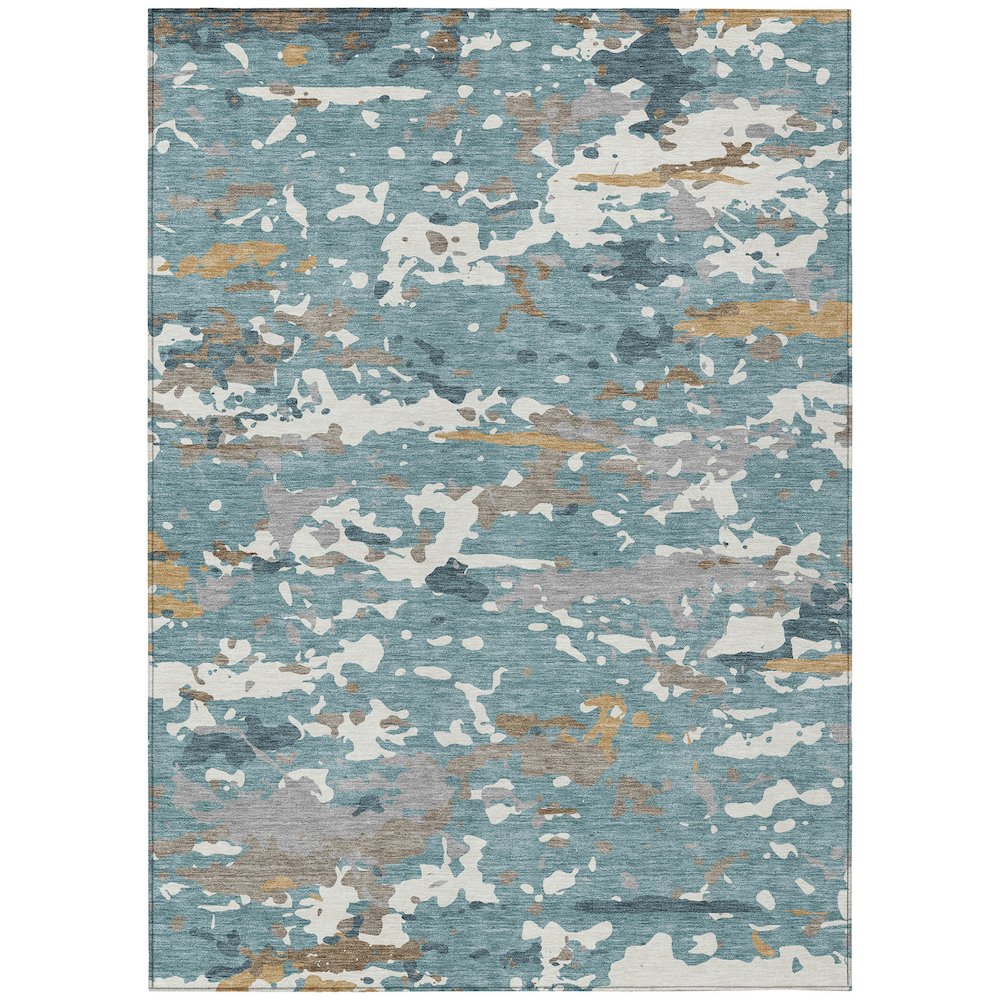 Machine Washable Indoor/Outdoor Chantille ACN2595 Teal 8' x 10' Rug. Picture 1