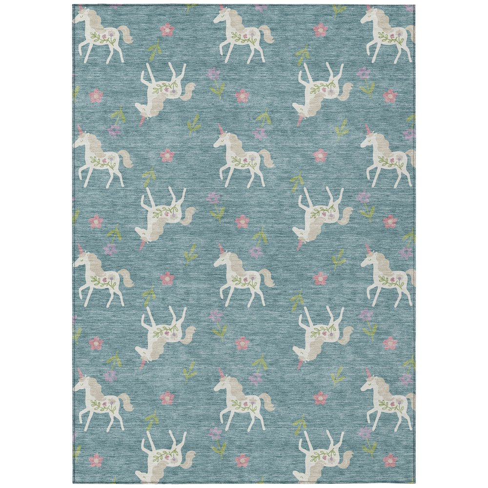Machine Washable Indoor/Outdoor Chantille ACN2657 Teal 8' x 10' Rug. Picture 1