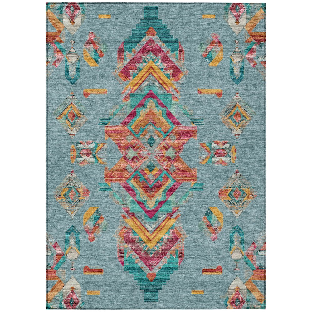 Machine Washable Indoor/Outdoor Chantille ACN2661 Teal 8' x 10' Rug. Picture 1