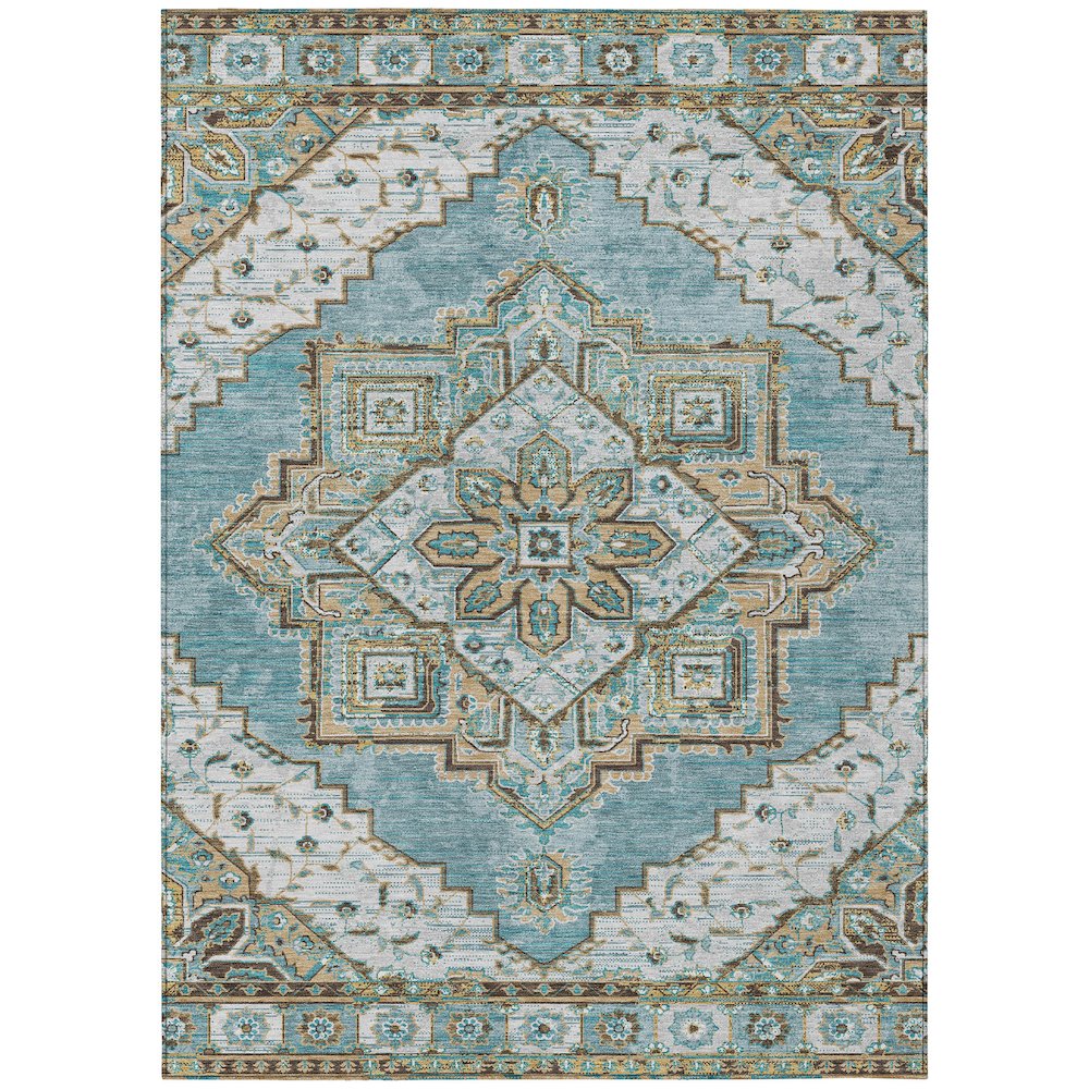 Machine Washable Indoor/Outdoor Chantille ACN2704 Teal 8' x 10' Rug. Picture 1