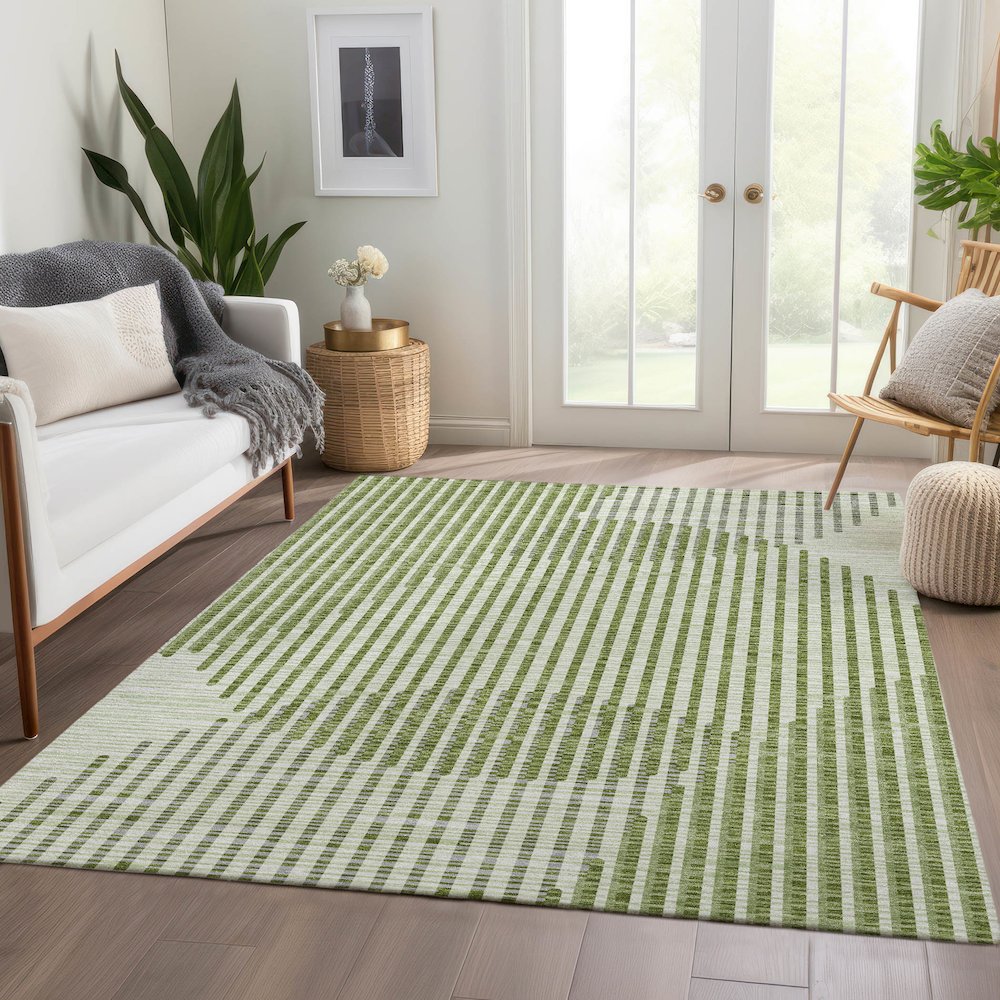 Premium Machine Washable Mayfield AMF1001 Green 8' x 10' Rug. Picture 6