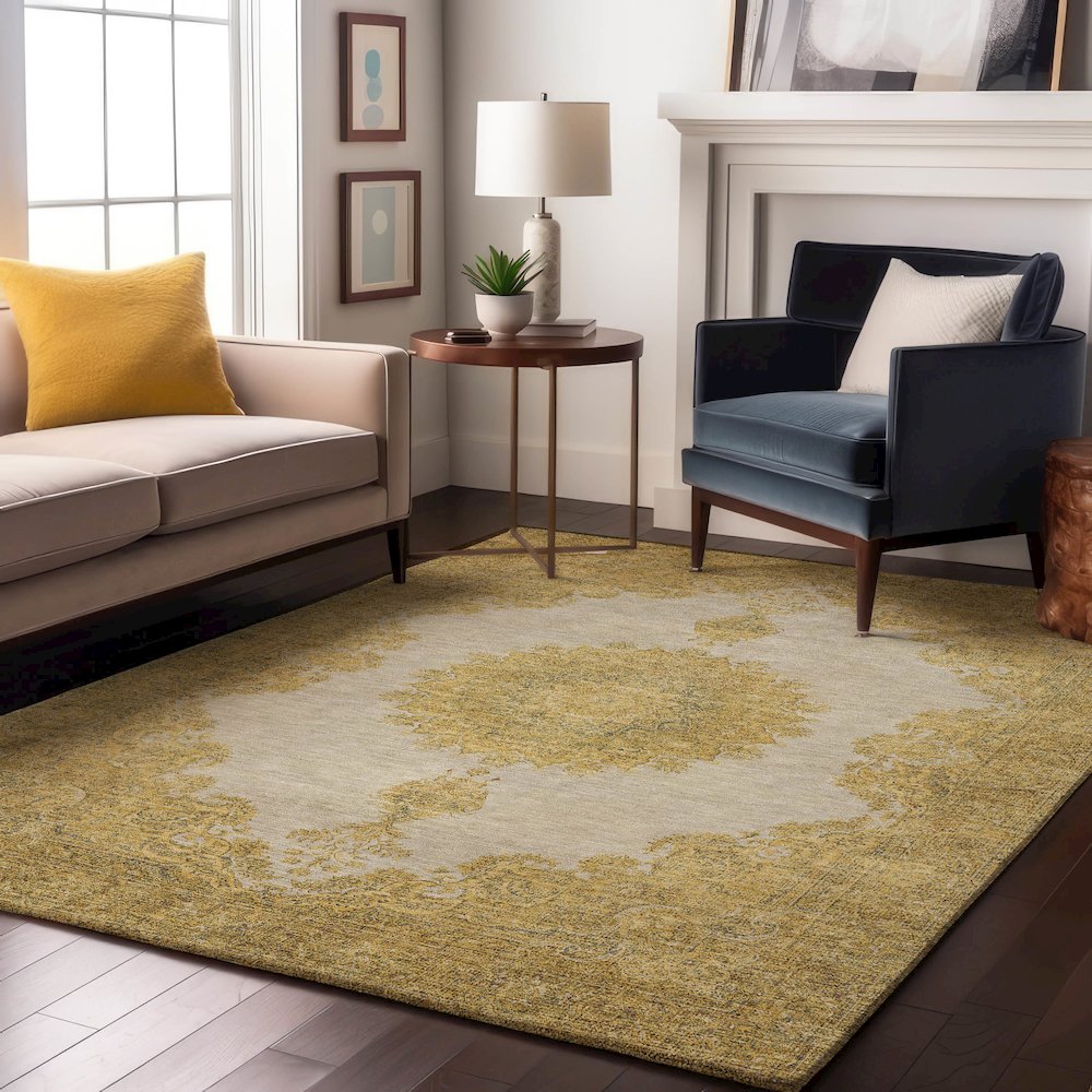 Premium Machine Washable Mayfield AMF1003 Gold 8' x 10' Rug. Picture 5