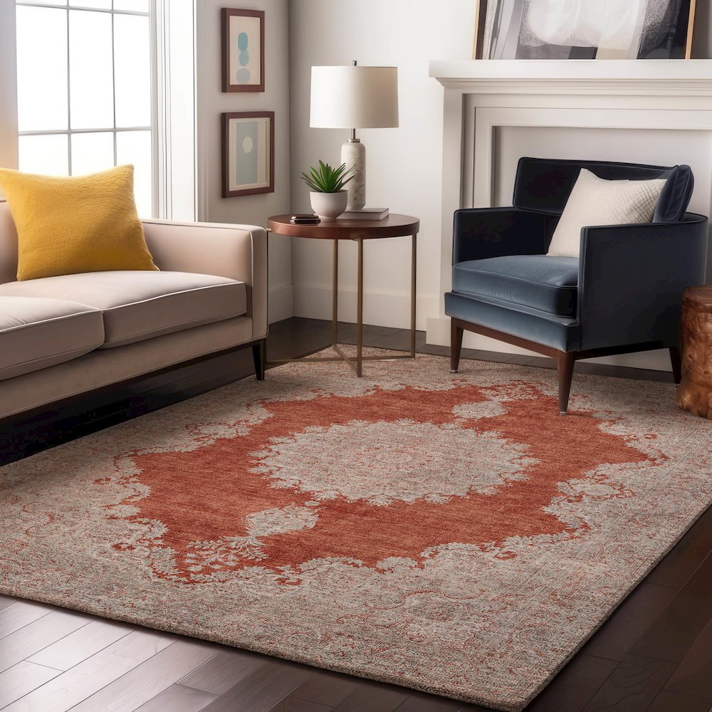 Premium Machine Washable Mayfield AMF1003 Rust 8' x 10' Rug. Picture 5