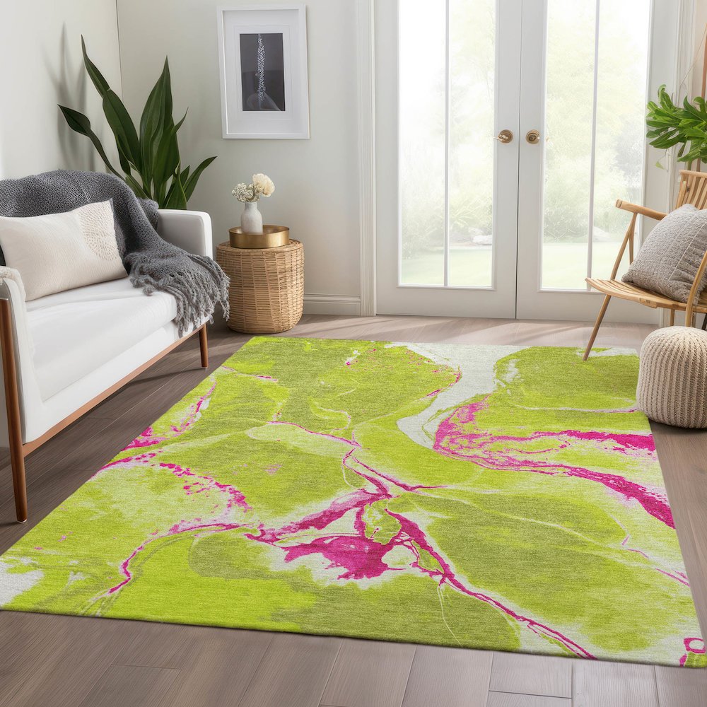 Premium Machine Washable Mayfield AMF1005 Lime 8' x 10' Rug. Picture 6