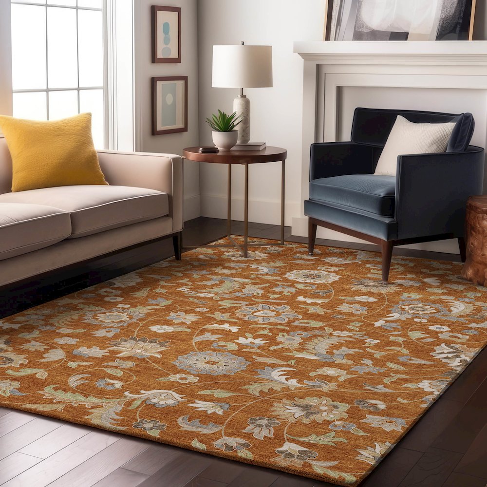 Premium Machine Washable Mayfield AMF1006 Paprika 8' x 10' Rug. Picture 5