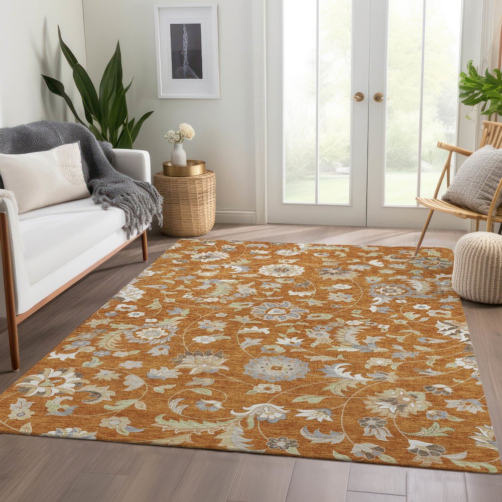 Premium Machine Washable Mayfield AMF1006 Paprika 8' x 10' Rug. Picture 6