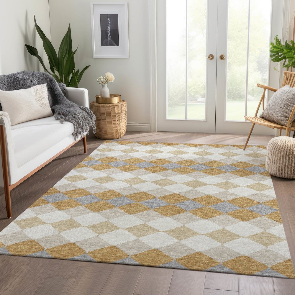 Premium Machine Washable Mayfield AMF1007 Gold 8' x 10' Rug. Picture 6