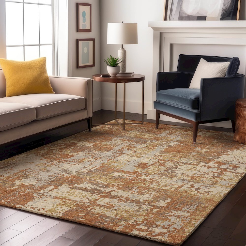 Premium Machine Washable Mayfield AMF1008 Copper 8' x 10' Rug. Picture 5