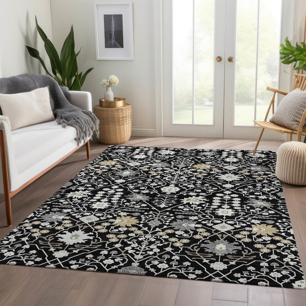 Premium Machine Washable Mayfield AMF1009 Black 8' x 10' Rug. Picture 6