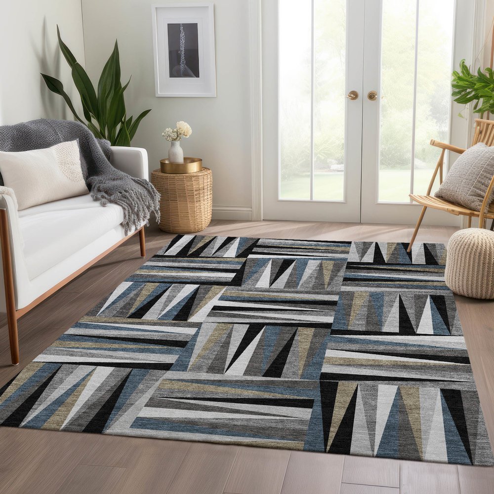 Premium Machine Washable Mayfield AMF1012 Black 8' x 10' Rug. Picture 6