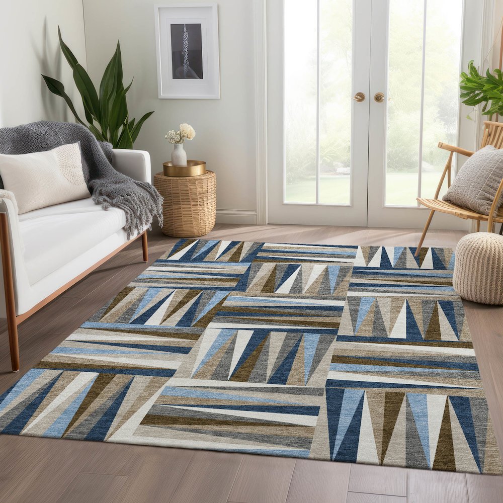 Premium Machine Washable Mayfield AMF1012 Navy 8' x 10' Rug. Picture 6
