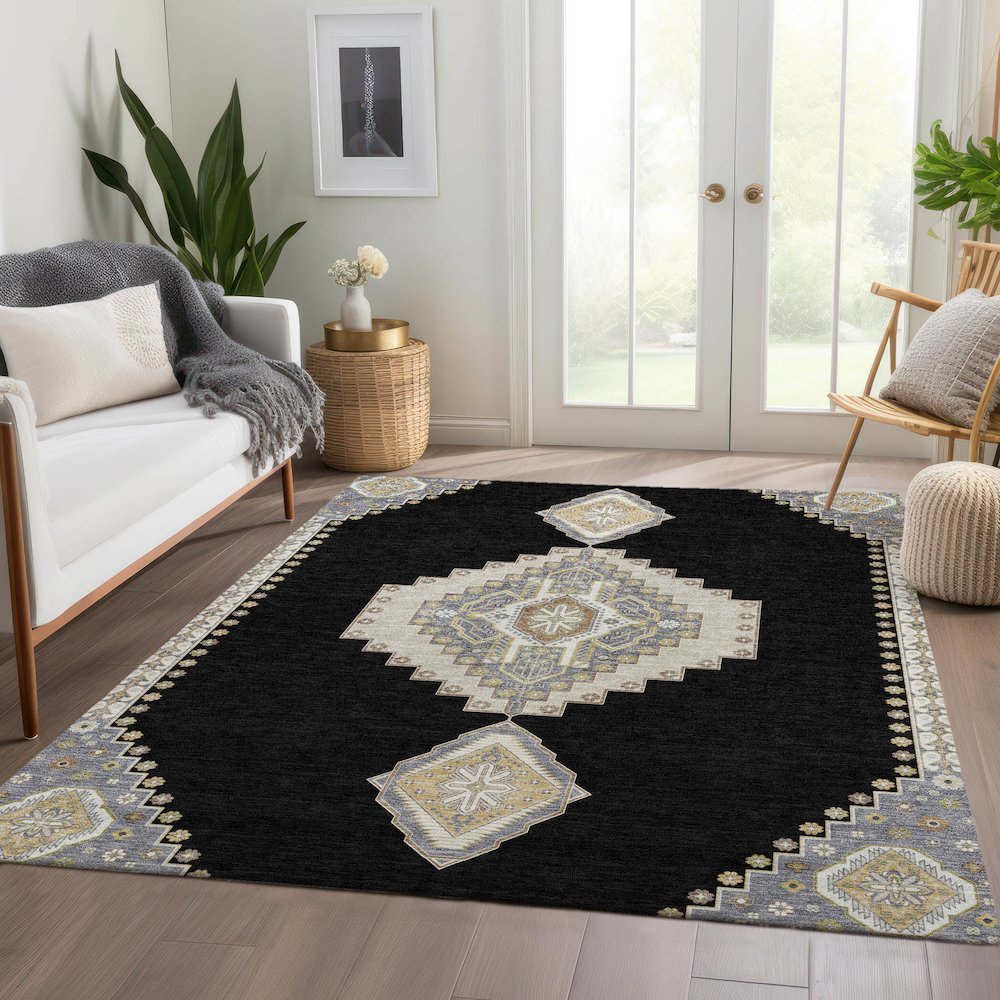 Premium Machine Washable Mayfield AMF1014 Black 8' x 10' Rug. Picture 6