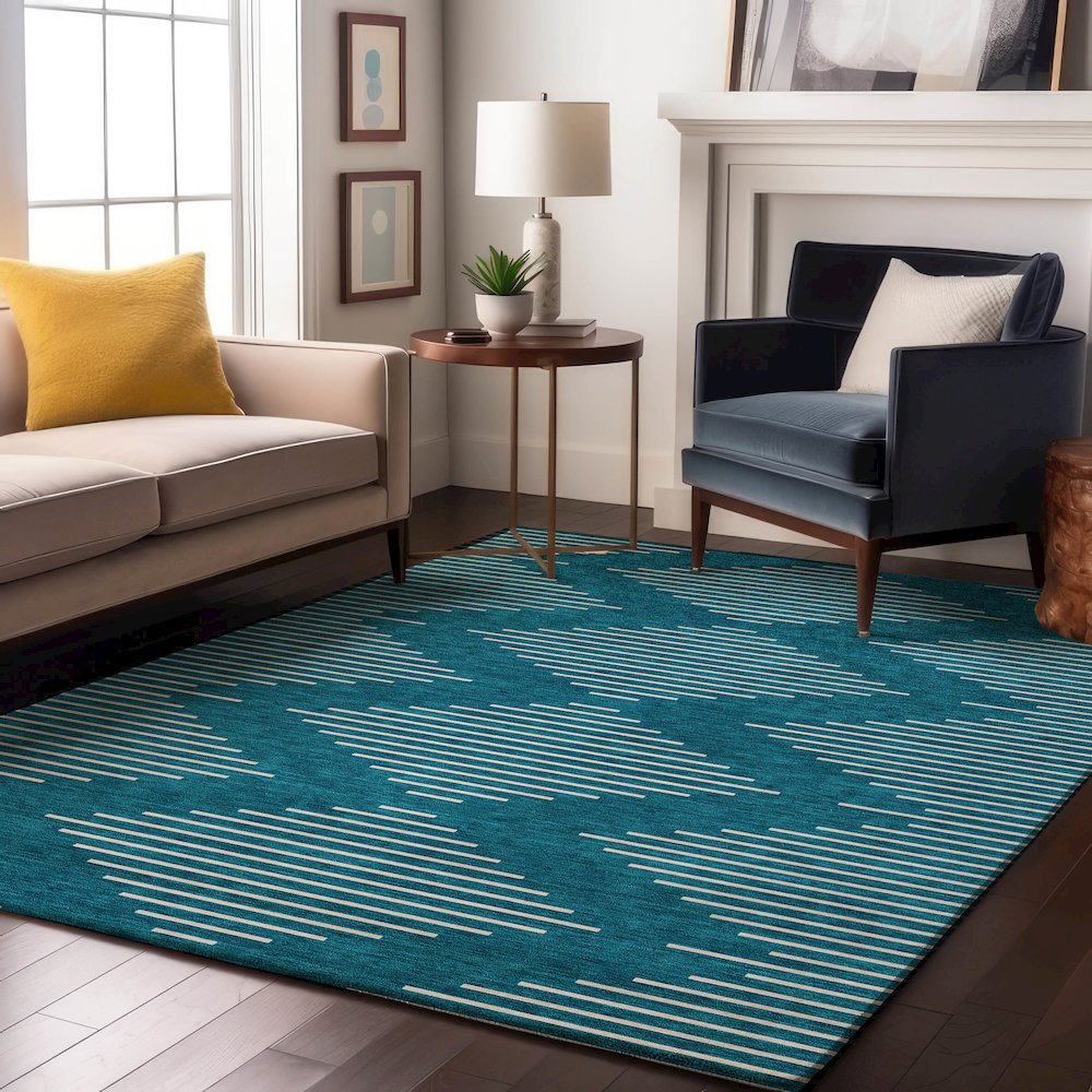 Premium Machine Washable Mayfield AMF1016 Teal 8' x 10' Rug. Picture 5