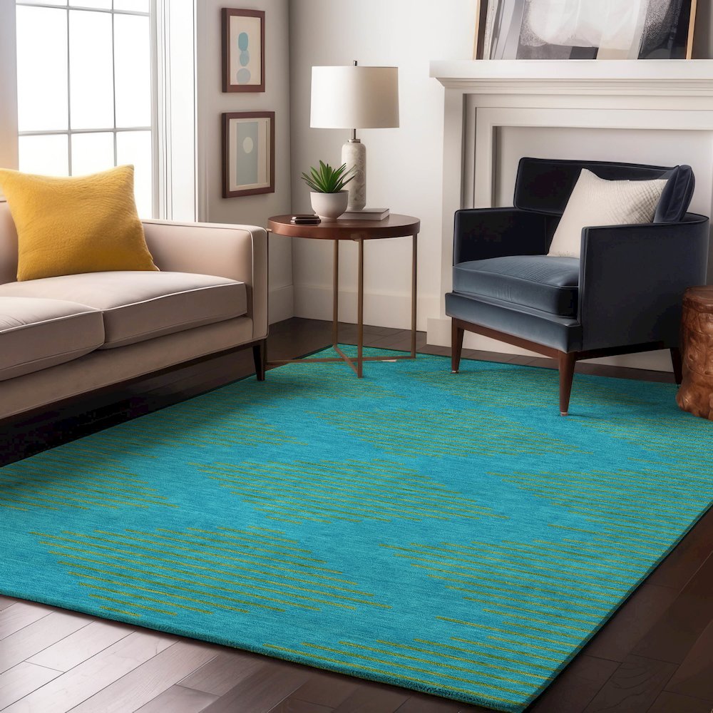 Premium Machine Washable Mayfield AMF1017 Aqua 8' x 10' Rug. Picture 5