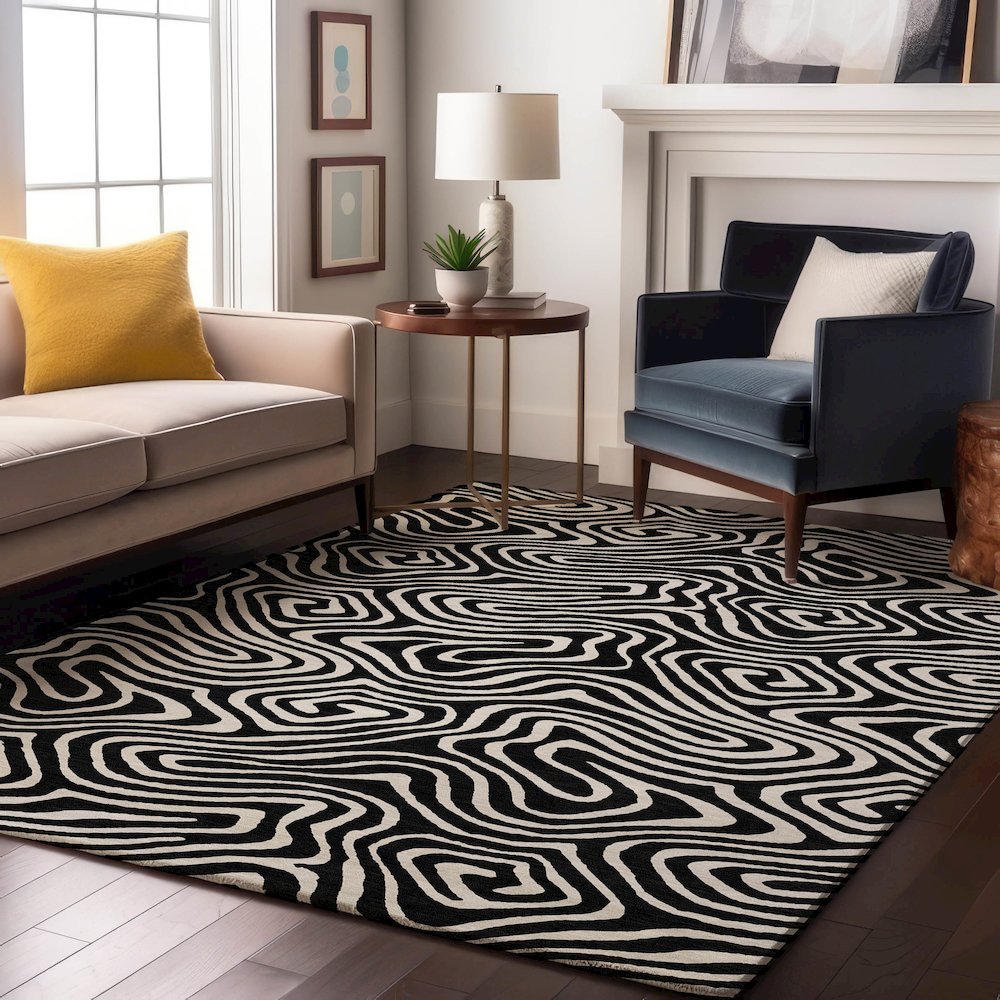 Premium Machine Washable Mayfield AMF1020 Black 8' x 10' Rug. Picture 5