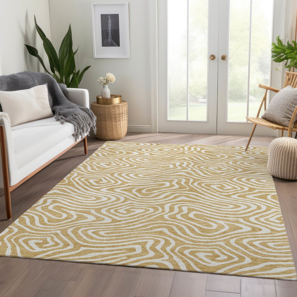 Premium Machine Washable Mayfield AMF1020 Gold 8' x 10' Rug. Picture 6