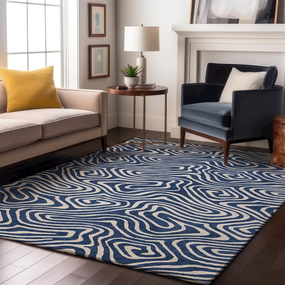 Premium Machine Washable Mayfield AMF1020 Navy 8' x 10' Rug. Picture 5