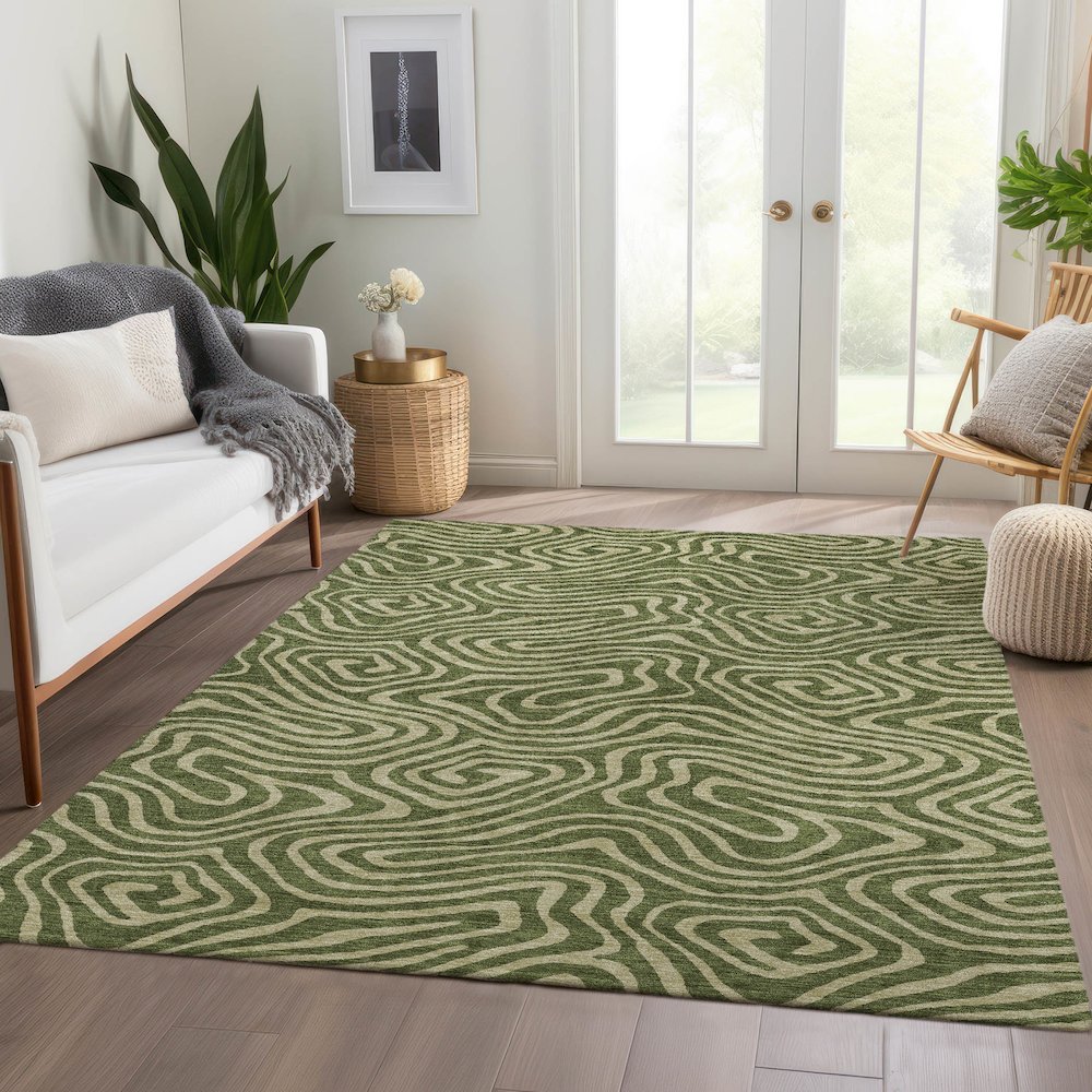Premium Machine Washable Mayfield AMF1020 Olive 8' x 10' Rug. Picture 6