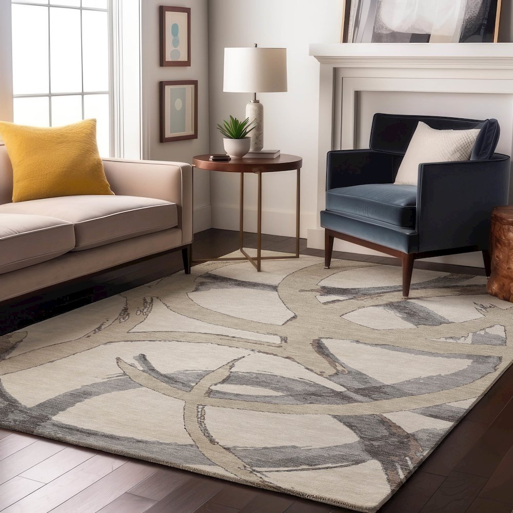Premium Machine Washable Mayfield AMF1022 Ivory 8' x 10' Rug. Picture 5
