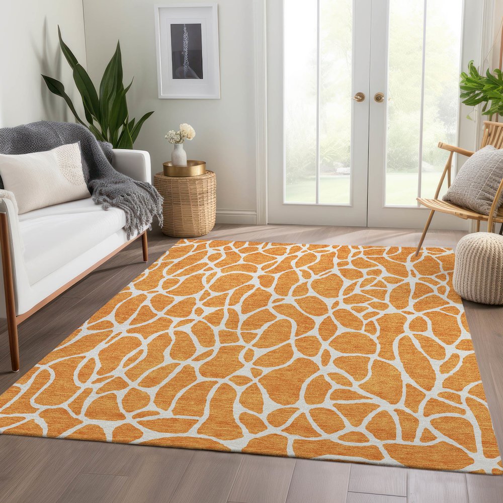 Premium Machine Washable Mayfield AMF1024 Orange 8' x 10' Rug. Picture 6